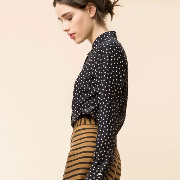Zara Trafaluc Black & White Polka Dot Chiffon Blouse Size Small - Picture 1 of 9